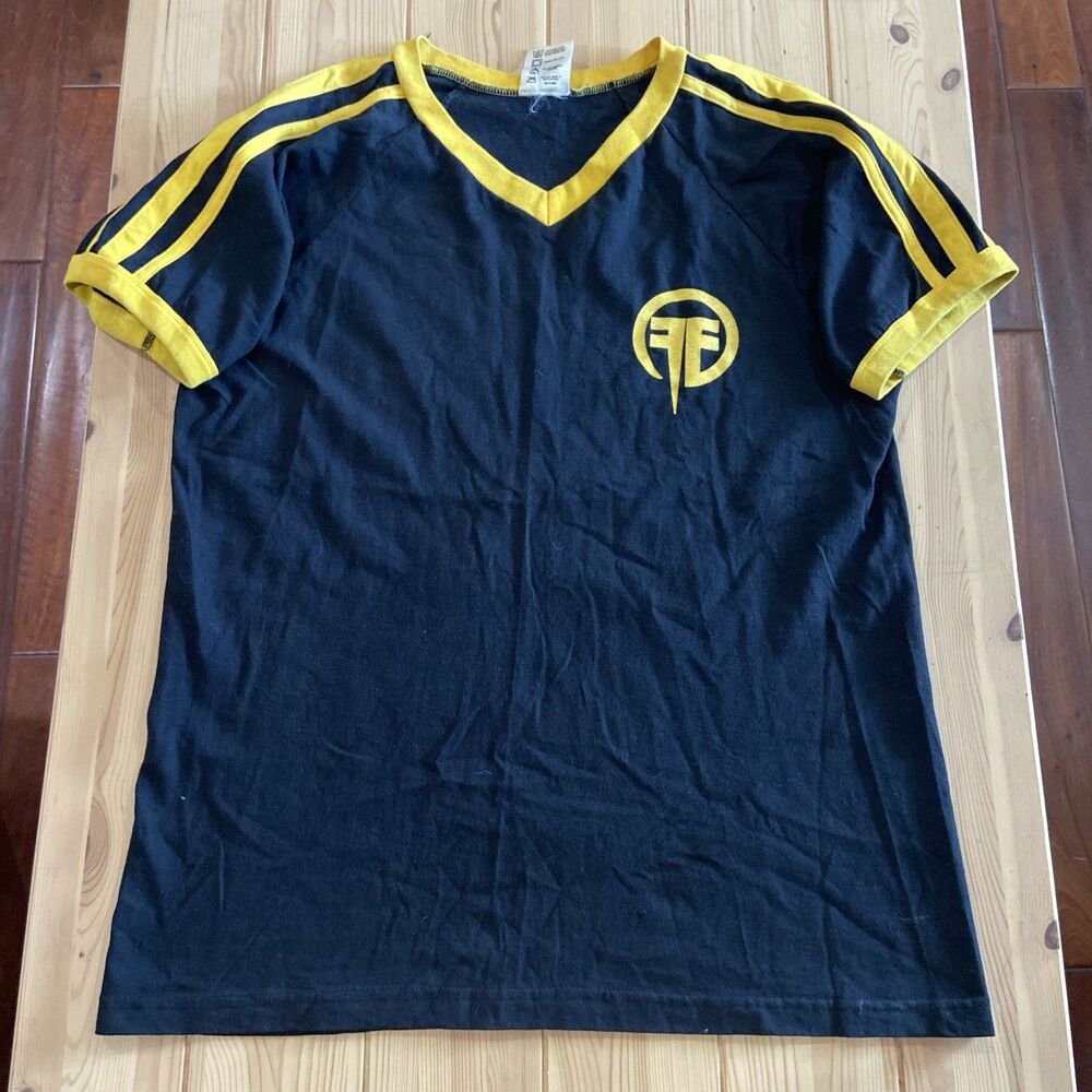 vintage 90s FEAR FACTORY METAL BAND THREE STRIPE JERSEY RINGER V-NECK t-shirt L